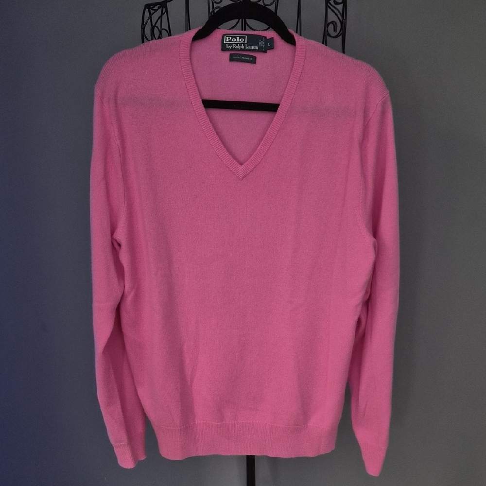 Polo by Ralph Lauren Women's Pink V-Neck Sweater